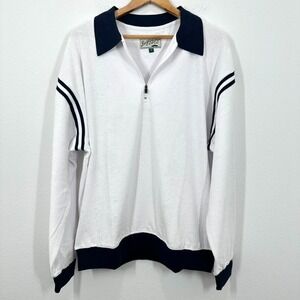 Bogey Boys White Navy Terry Cloth Cotton Quarter Zip Longsleeve Sweater Preppy
